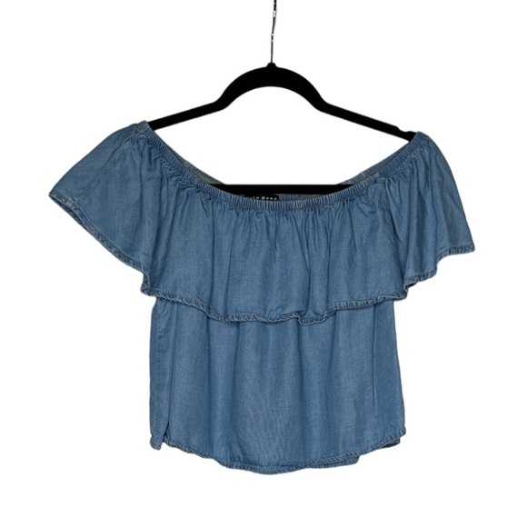 Haute Monde Denim Ruffled Blouse size small - Picture 1 of 4